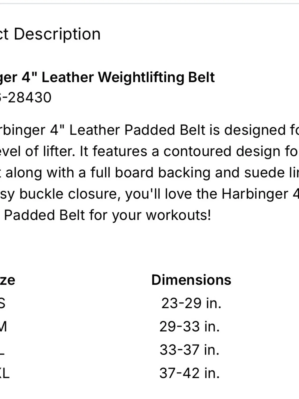 HARBINGER 4” leather weightlifting belt. Size Medium appears to be new?